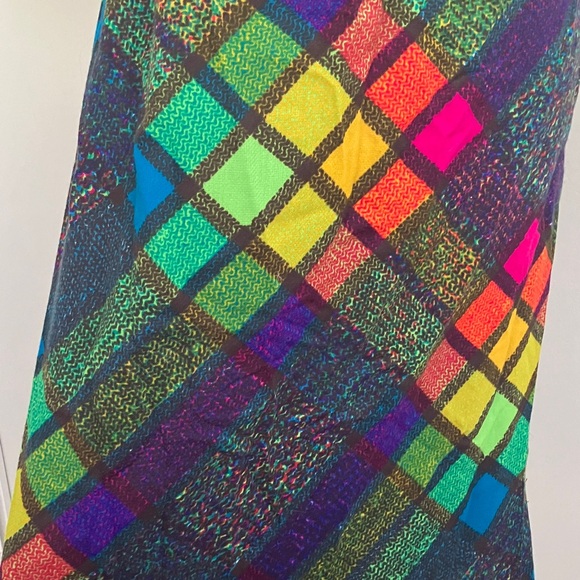 Vintage 60s 70s Kelly Green and Rainbow Checkered Plaid Colorful Maxi Dress - Picture 5 of 11